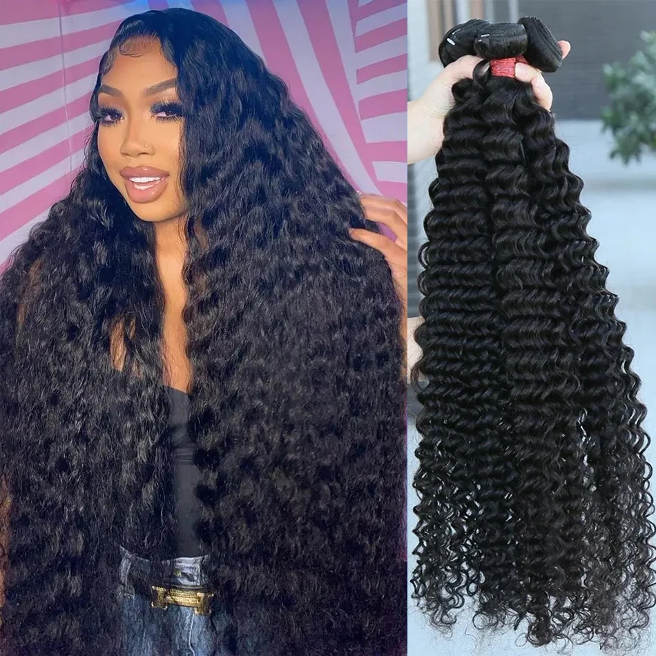 

30 32 Inch Brazilian Deep Wave 100% Human Hair Bundles Water Curly Weaves Bundles Deals Wholesale Loose Deep Bundles Remy Hair