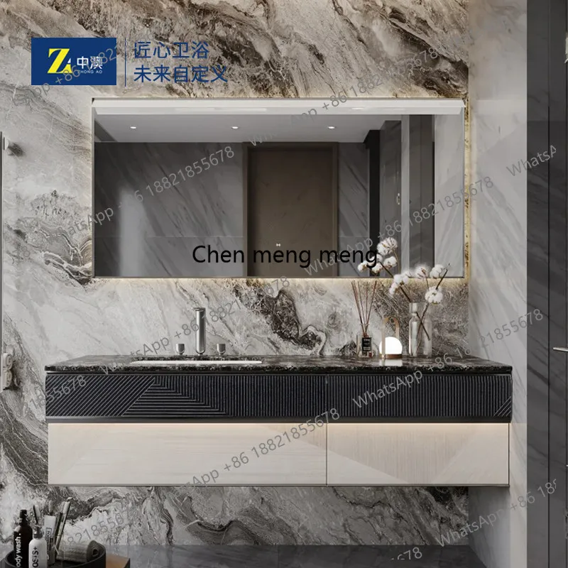 

Natural luxury stone bathroom cabinet bathroom solid wood washbasin cabinet double basin bathroom cabinet combination