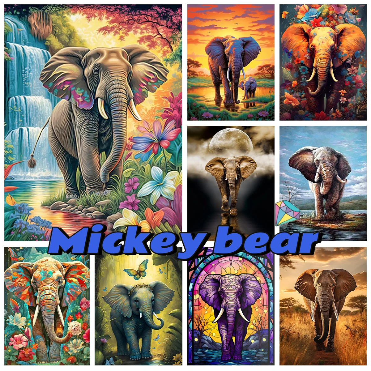 

Color Elephant Diamond Art Painting Large Animals Pictures Diy 5D Diamond Embroidery Cross Stitch Children Room Wall Decor Gift