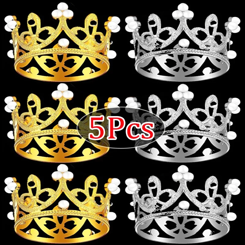 6/1Pcs Mini Crown Cake Decoration Princess Topper Pearl Tiara Children Hair Ornaments for Wedding Birthday Party Cake Decoration