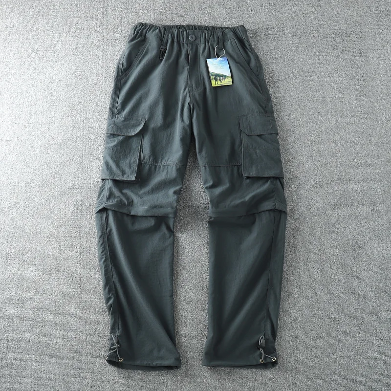Elastic S-4XL Pants Shorts 6 pockets Quick drying Detachable Trousers Summer Men Women Outdoor Sports Hiking Trekking Thin Pants