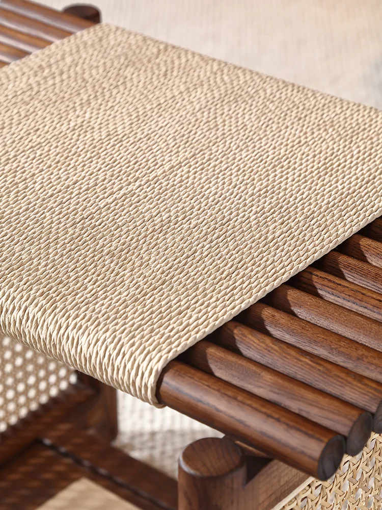 LMM French solid wood braided rattan ash wood antique American chair household