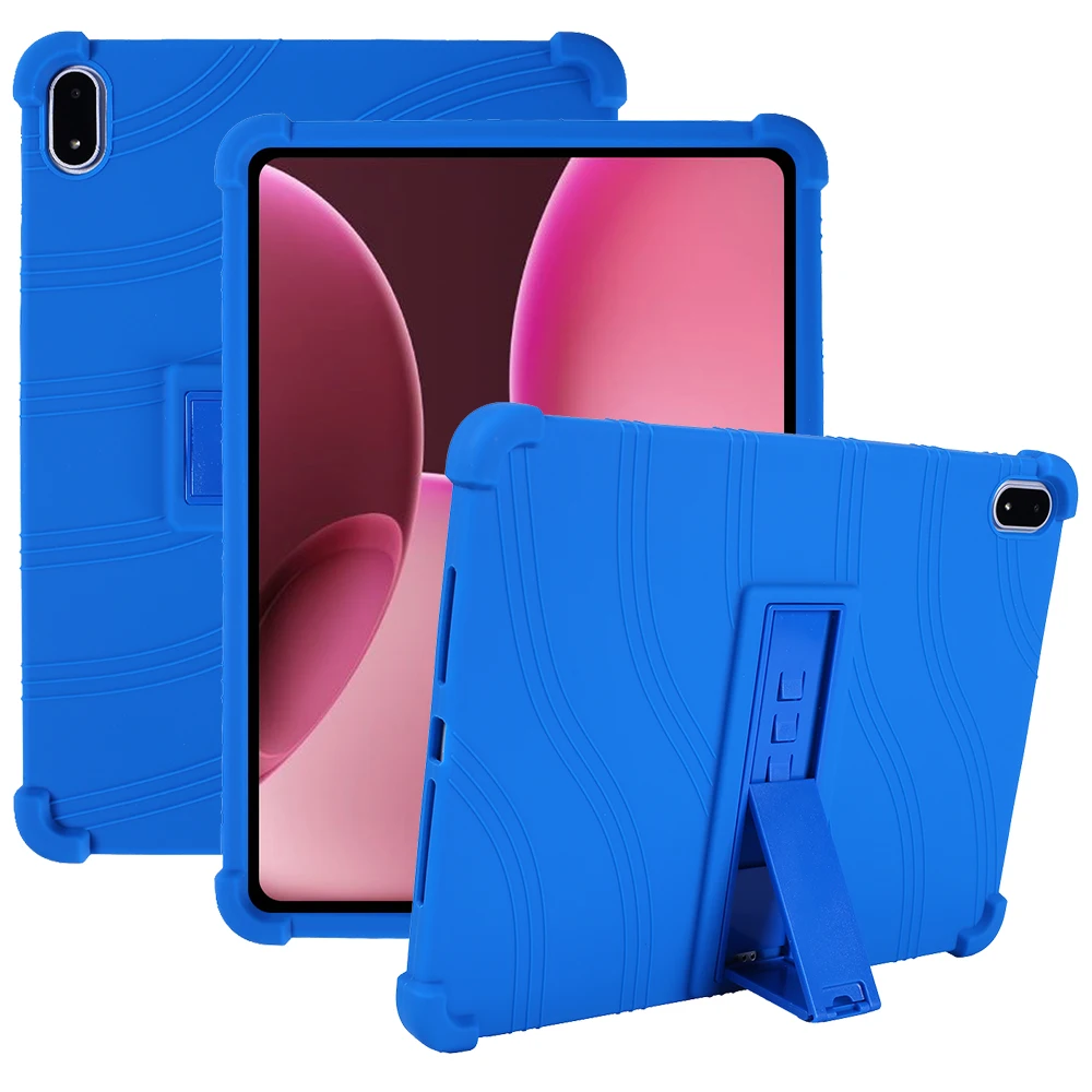 

For Oppo Pad 4 Pro / OnePlus Pad 2 Pro Silicone Case with Kickstand Rugged Protective Cover - Dark Blue