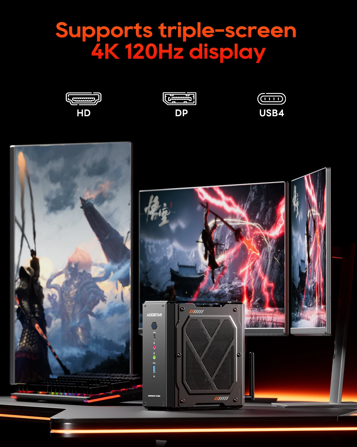 AOOSTAR GODY Gaming Mini PC AMD Ryzen 9 7940HX 8GB + Radeon RX 7600 XT 8GB GDDR6 per computer desktop da gioco Supporto Win/Linux