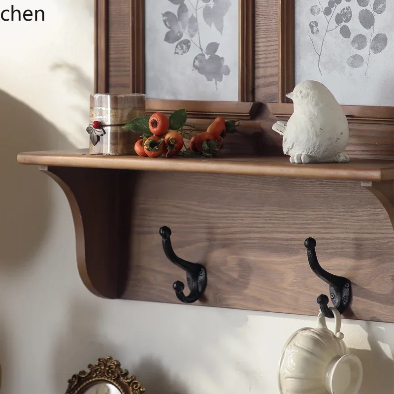 DSASolid Wood Wall Shelf Storage Rack Living Room Carved Classical Style Wall Decoration Shelf