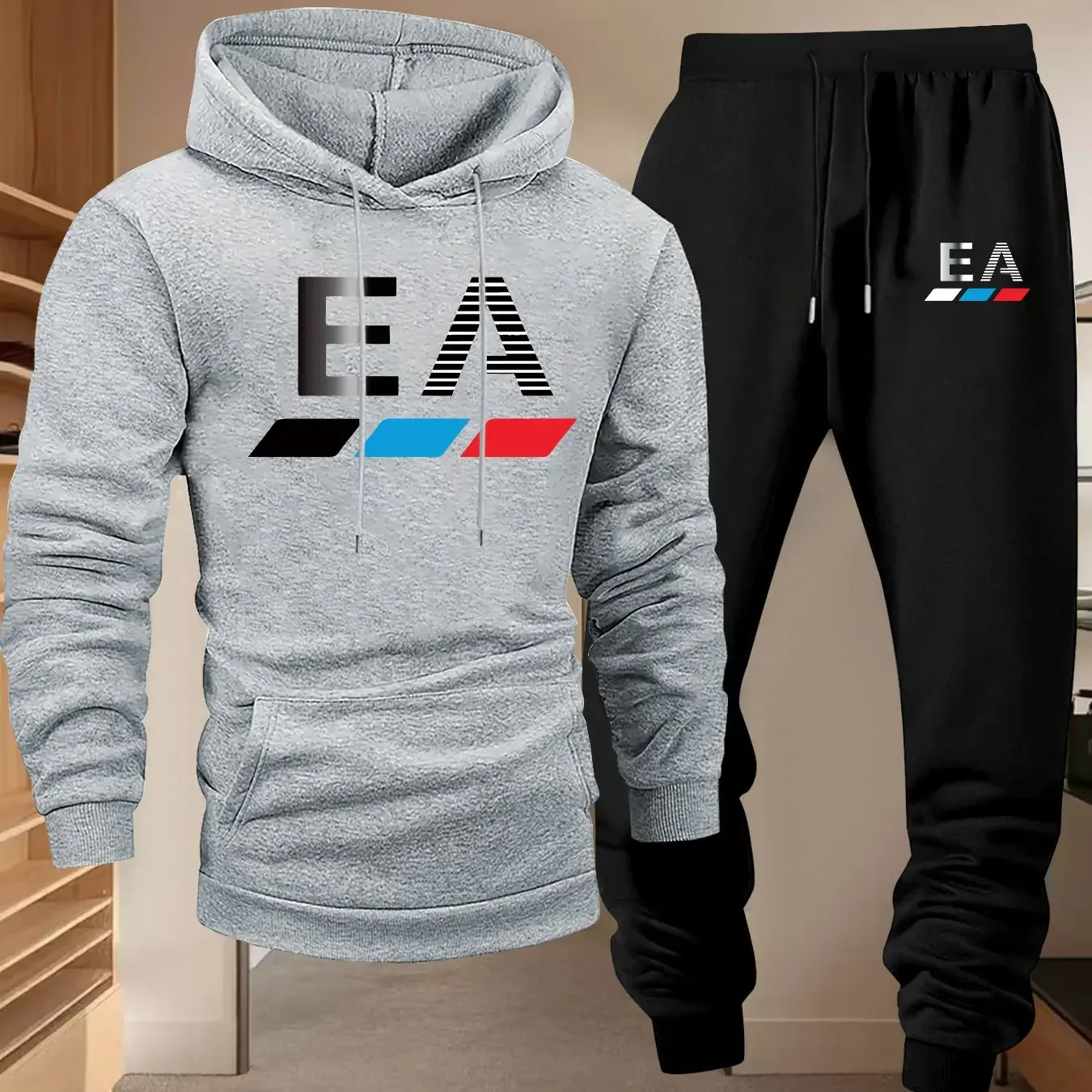 2026 Men's Two-Piece Casual Hooded Sweatshirt with Athletic Pants Set, Regular Fit, Fall/Winter Fashionable Sports Casual Set
