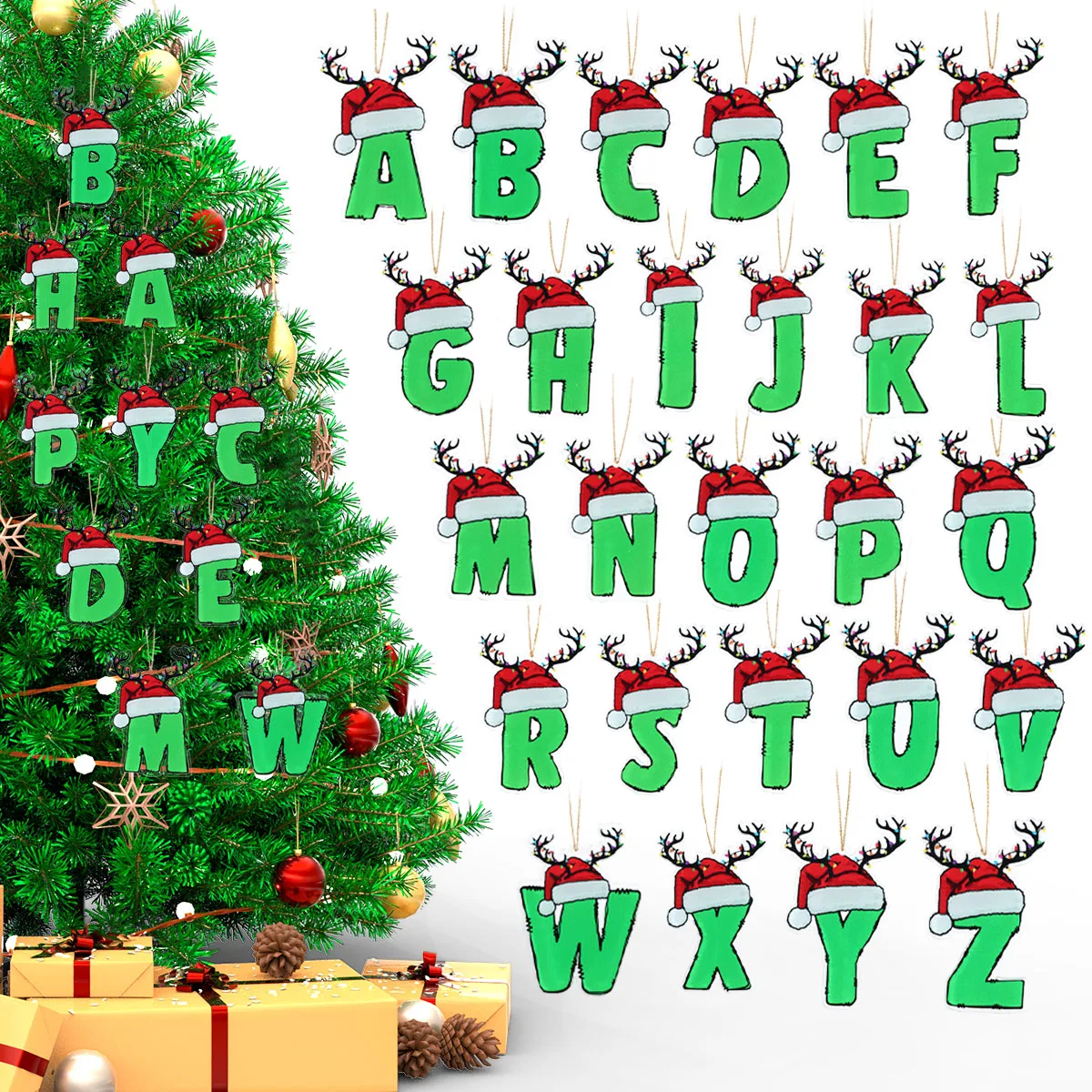 Green Christmas Acrylic Letter Pendant Christmas Decoration for Home 2024 Xmas Tree Hanging Ornament Navidad Natal New Year 2025