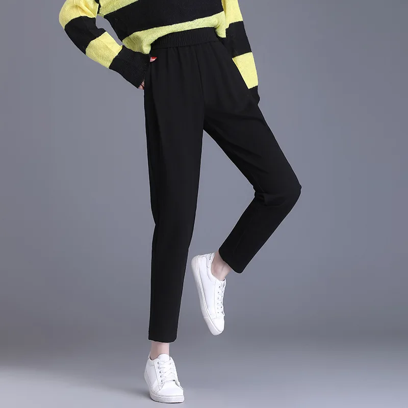 Pantalon sarouel ample taille haute élastique polyvalent pour femmes automne droit couleur unie pantalons de sport décontractés