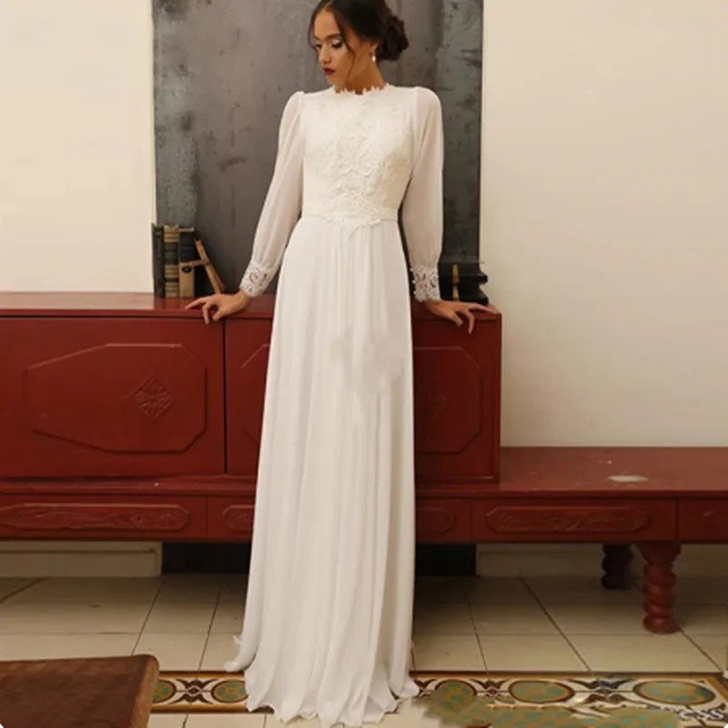 

On Zhu Elegant Muslim Boho Wedding Dress 2024 Long Sleeves High Neck Vintage Bridal Dress Lace Appliques Vestido De Noiva