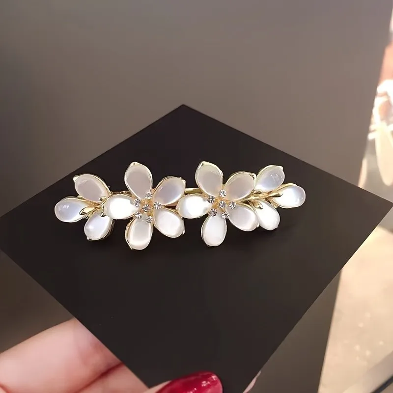 Elegante Haarspange mit Blumenmuster, französische Haarspange, Haarklammer mit Strass-Akzenten, Braut-Haaraccessoire für halb hochgesteckte Frisuren