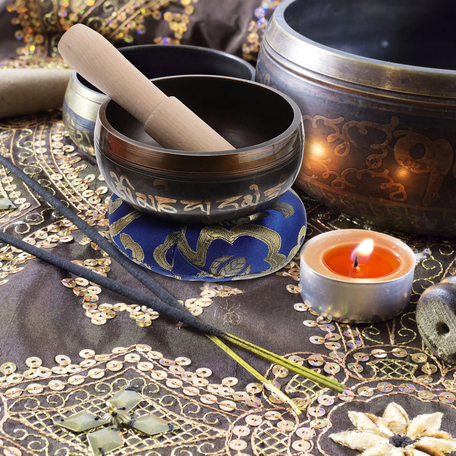 

Tibetan Bowl Set Buddha Sound Healing Meditation Home Music Song Handmade Sound Bowl Relaxation Mind Body Spiritual Gifts