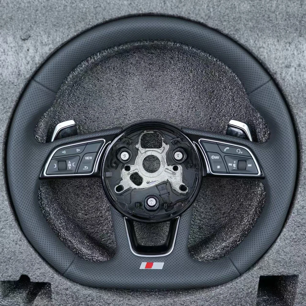

For Audi A3 A4 A5 S3 S4 S5 B9 Full Perforated Leather Black Stitching Steering Wheel With S /RS Logo With Button Accembly