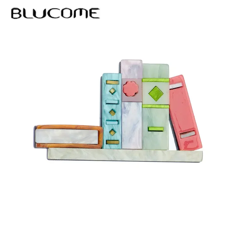 Blucome Books and Shelves Brooch for Woman Acrylic Material Creative Funny Sweet Cute Handmade New Trends Birthday