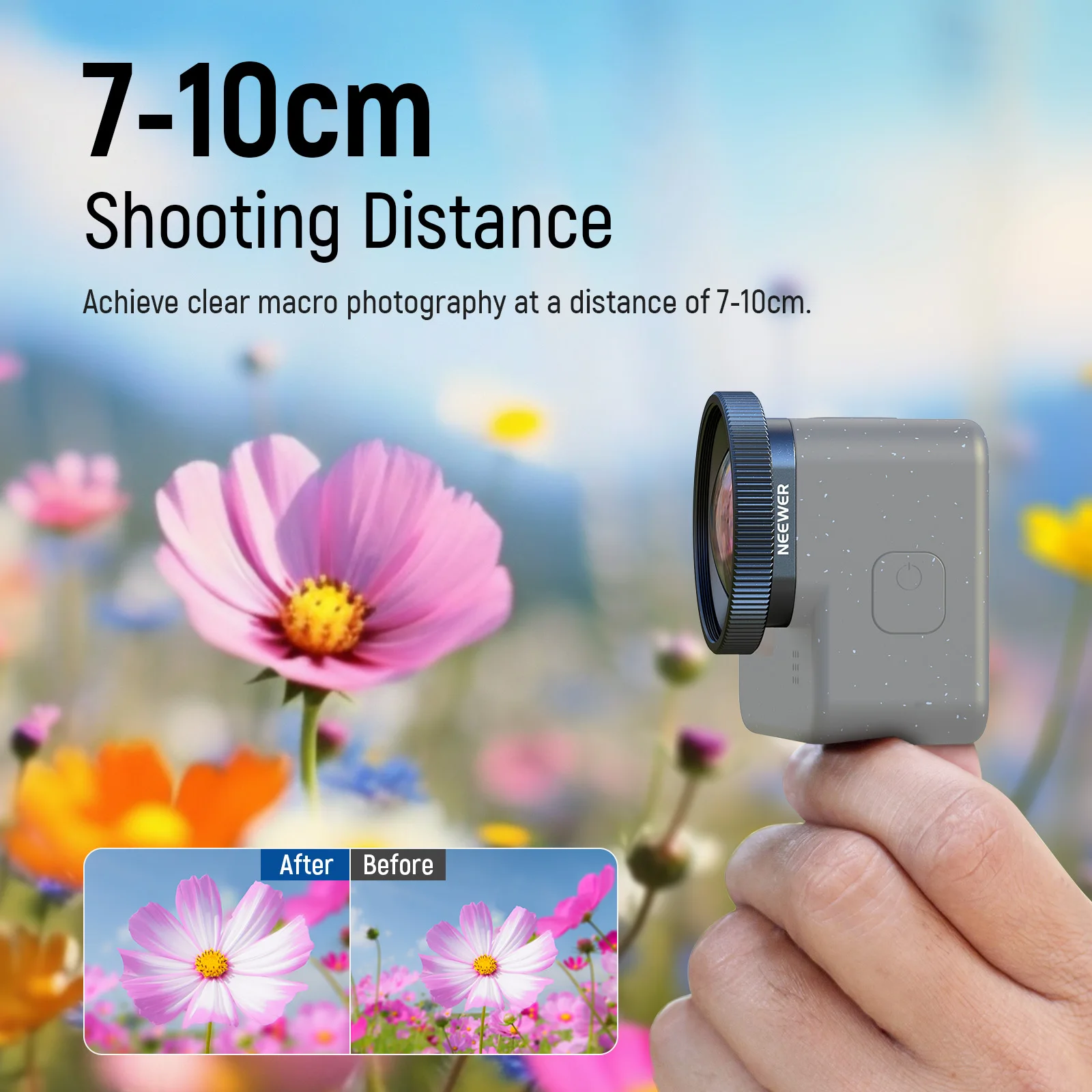 NEEWER 2X Magnification Lens 7-10cm Focal Distance Compatible with GoPro Hero 13 12 11 10 9 Action Camera, Not Waterproof