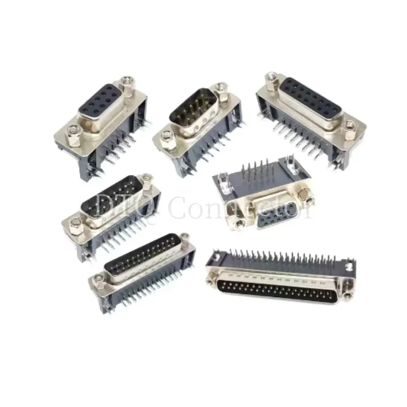 5pcs D-SUB 9 15 25 37 Pin Male Female PCB Connector With Set Screw Plug Socket Adapter Right Angle 2 Rows DB9 DB15 DB25 DB37