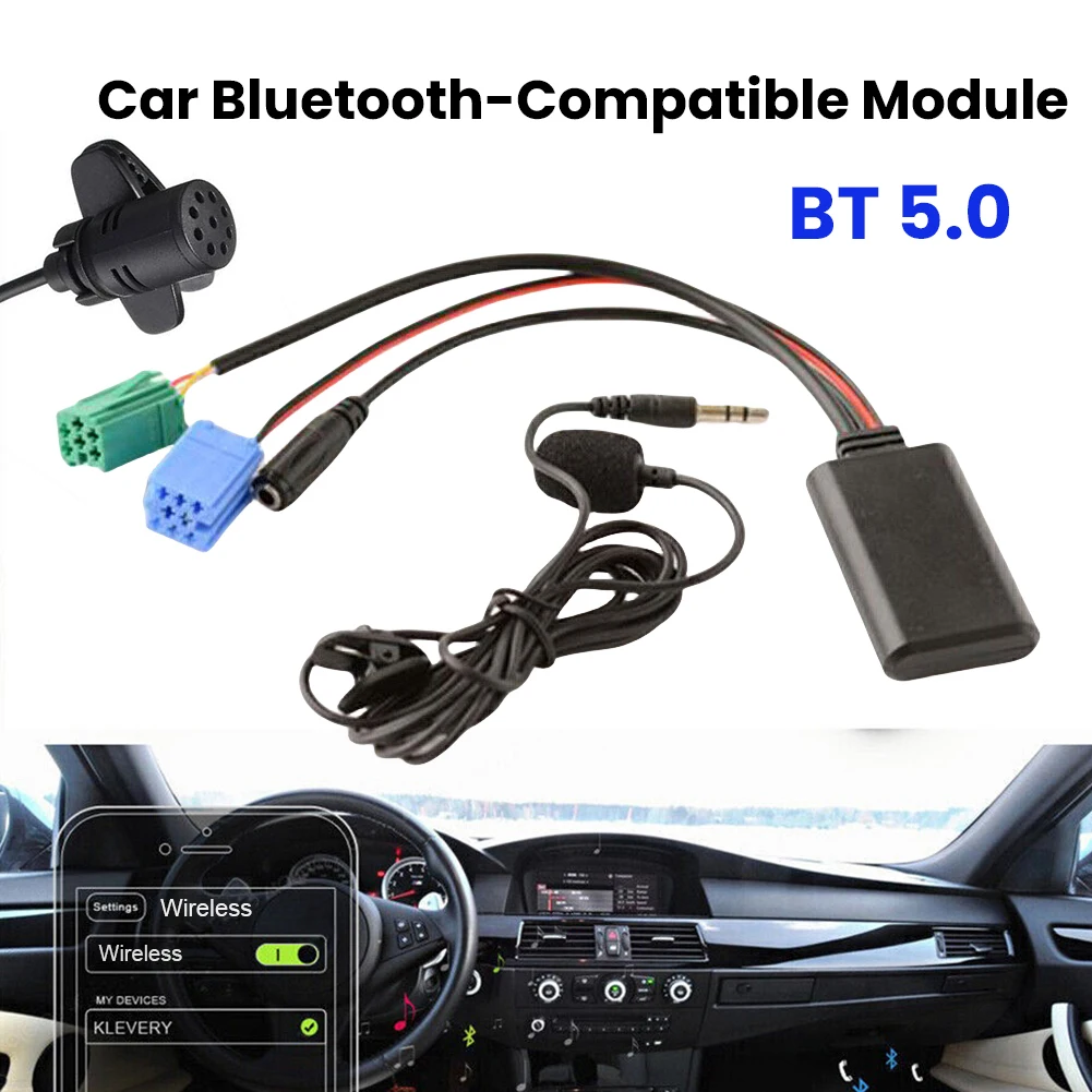 محول كابل الصوت مع ميكروفون سيارة وحدة متوافقة مع بلوتوث AUX في راديو ستيريو AUX مهائي كابلات لراديو قائمة تحديث رينو #1