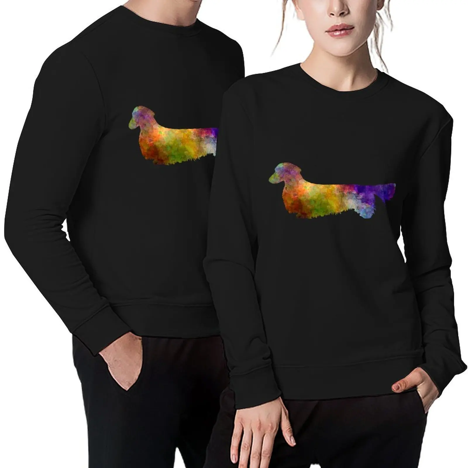 

Dachshund Long Haired in watercolor Pullover tracksuit japanese style men's sweat-shirt korean autumn clothes anime sweatshirt