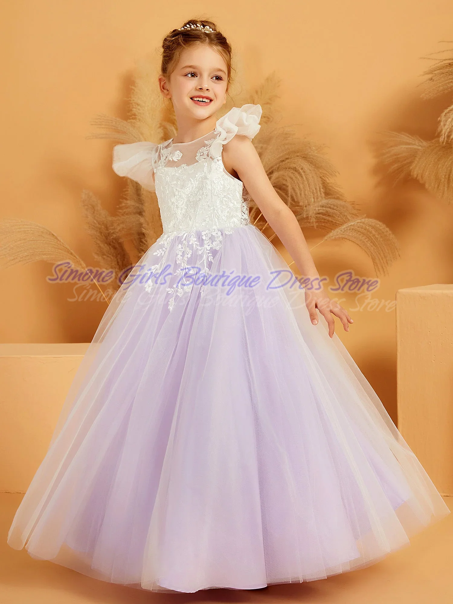 Lace stitching Bow decoration Sleeveless embroidery Flower Girls Dress for Birthday party Dance Performances Formal Receptions