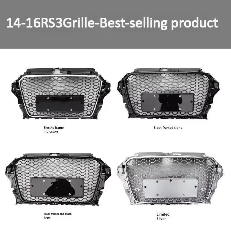 2014-2016 RS3 نمط شبكة أمامية سوداء لامعة لشواية المصد الأمامي A3 S3 8 فولت