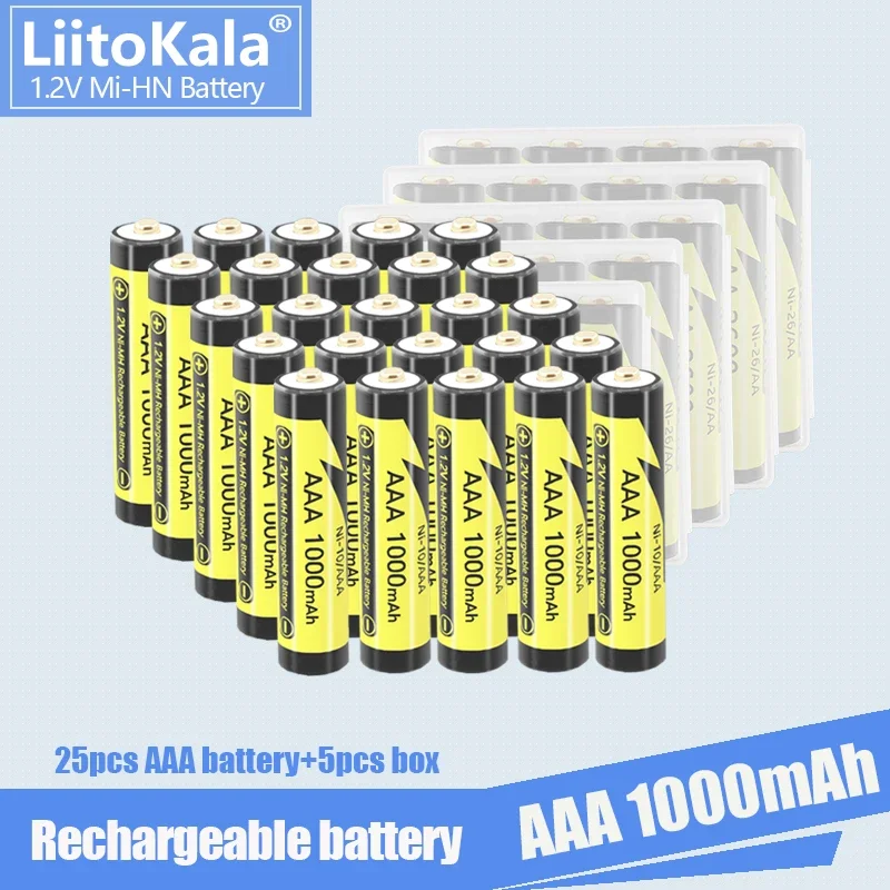 25PCS LiitoKala Ni-10/AAA AAA 1.2V 1000mAh NI-MH Rechargeable Batteries For Cordless Telephone LED Flashlight Remote Control