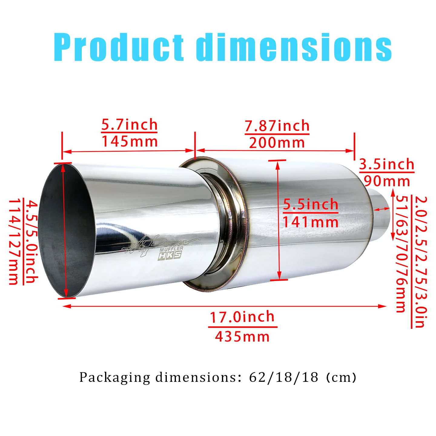 HKS 114mm large exhaust pipe tail section muffler - JDM player exclusive straight-out cannon
