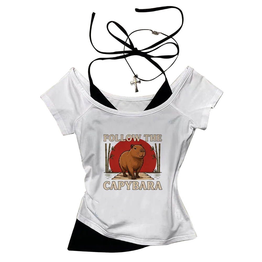 Capybara crop top shoujo scene  jojifuku grunge clearance sales harajuku tshirt gothic meme vintage gyaru japan