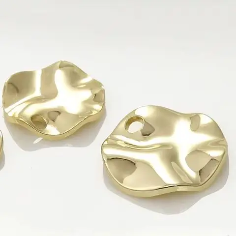 Copper-plated 14k Real Gold Color Wavy Curved Disc Pendant DIY Bracelet Necklace Ear Jewelry Pendant Accessories Material