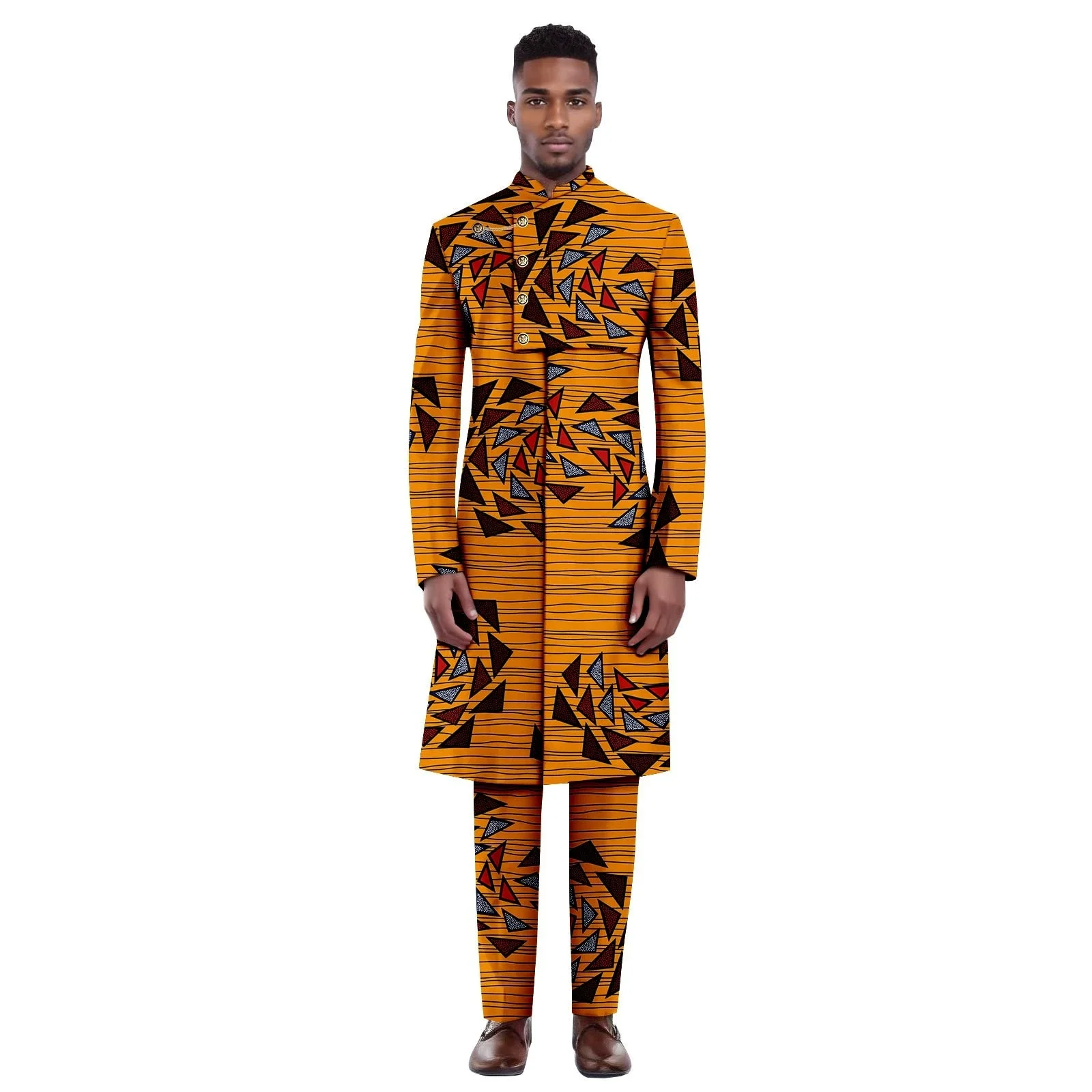 بدلات أفريقية للرجال Dashiki سترات وسراويل مطبوعة مكونة من قطعتين ملابس أفريقية مع منديل العريس لحفلات الزفاف