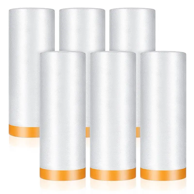 A19F-6 Rolls Pre-Taped Masking Film,60 In X 65 Ft Painters Plastic With Tape, Tap And Drape, For Automotive Painting Covering