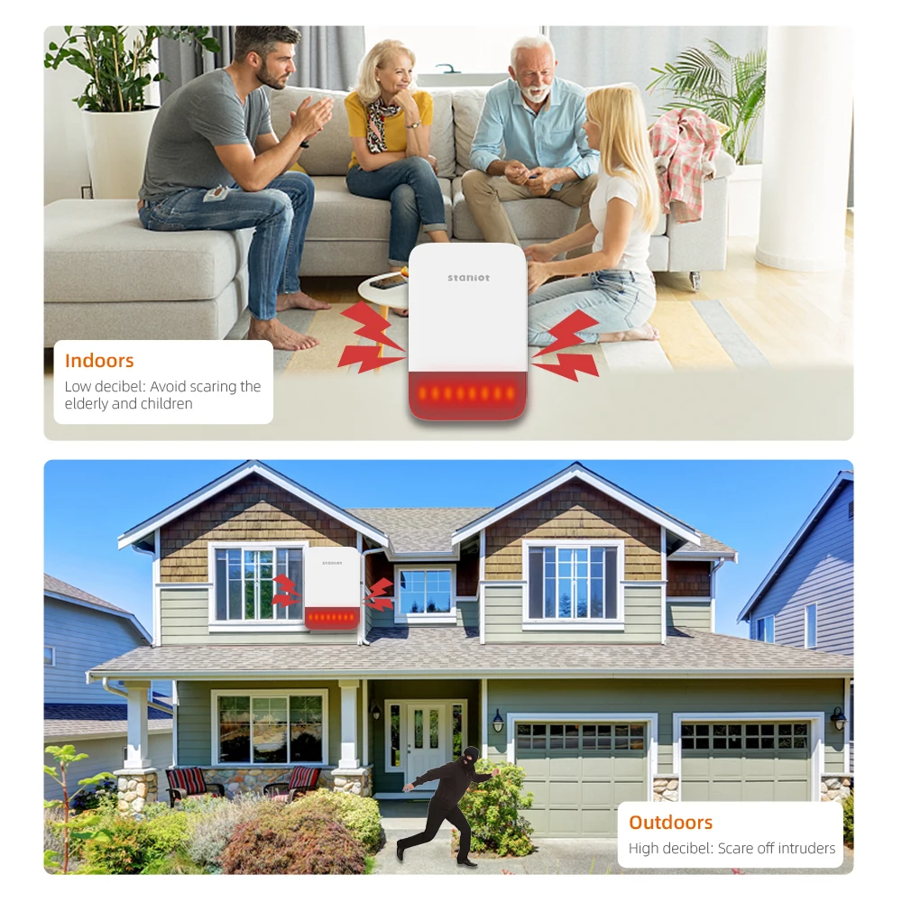 120dB High Decibel Indoor/Outdoor Siren with 5000mAh Battery Wireless Security Alarm for Home Support Solar Panel Charge