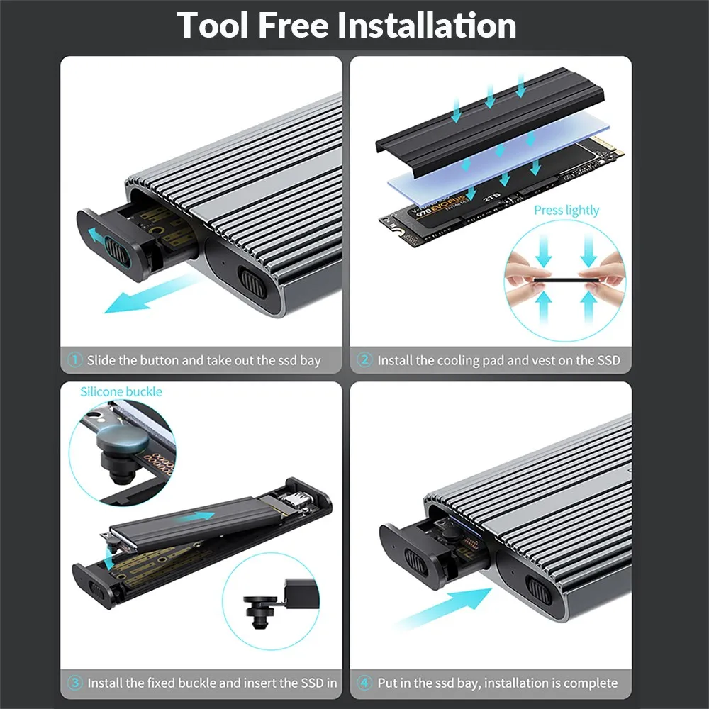 PHIXERO 10Gbps SSD Nvme M2 Case Support Dual Bay M.2 NVMe SSD Disk Tool Free hard disk external nvme enclosure for pc Laptop