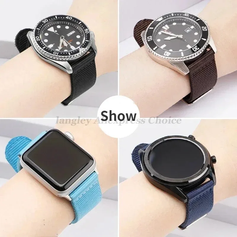 Nylon Canvas Strap Watchband 18/20/22/24mm for Samsung Galaxy Watch7/6/5/4/3 Amazfit Bracelet Quick Release Men Women Sport Band
