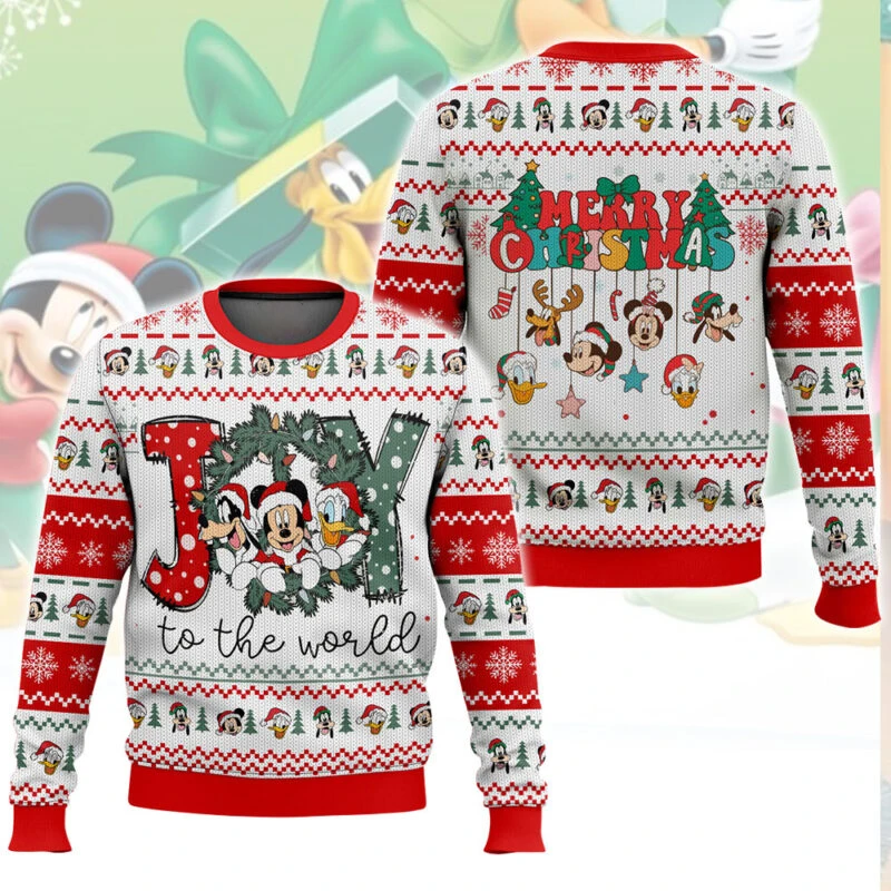 

Mickey Mouse Joy To The World Ugly Christmas Sweater Funny Holiday Party Pullover Warm Cozy Sweater for Men Women Xmas Gift 2026