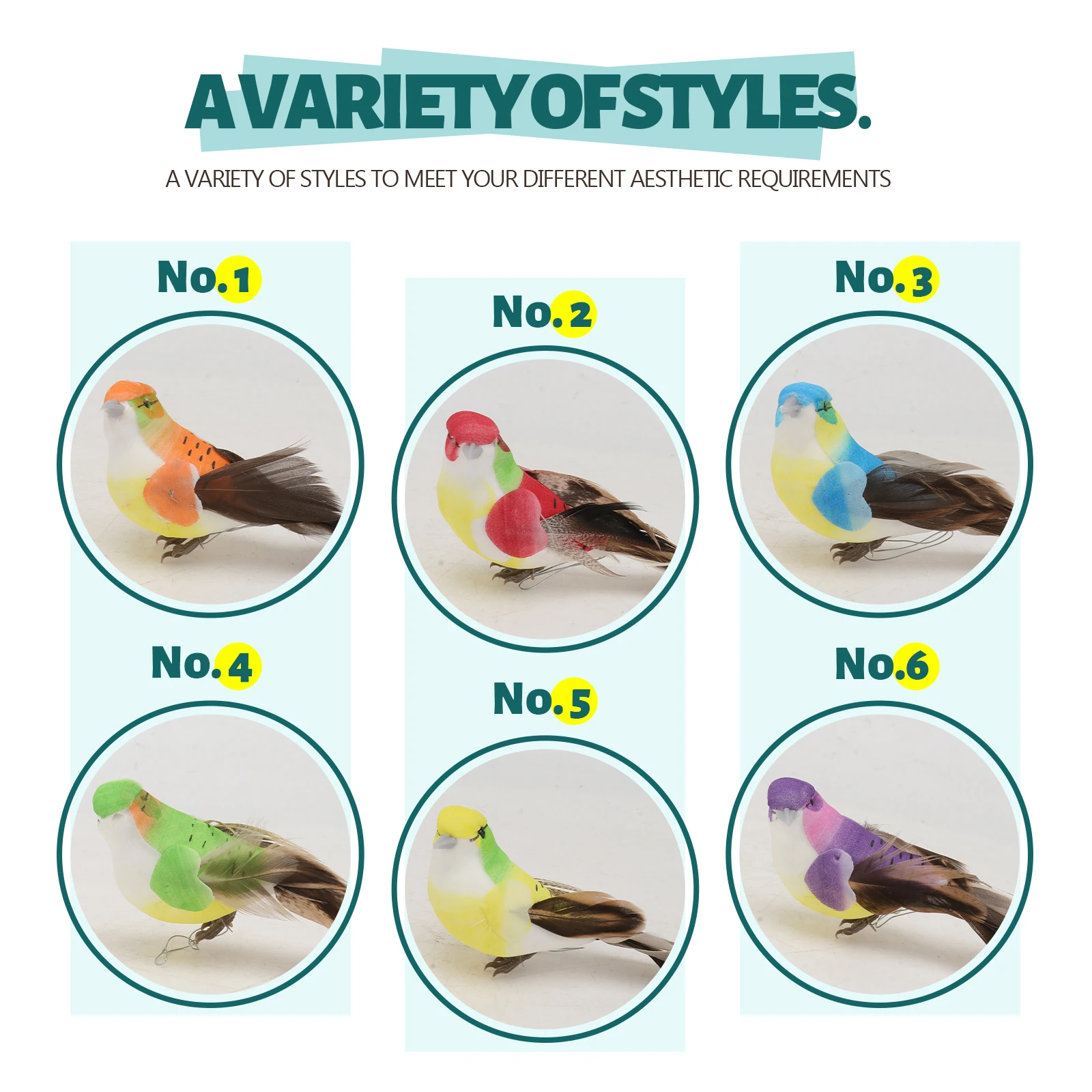 

6pcs Simulation Bird Lovely Bird Ornaments For Garden Christmas Tree Decoration Desktop Decor Animal Statues Tree