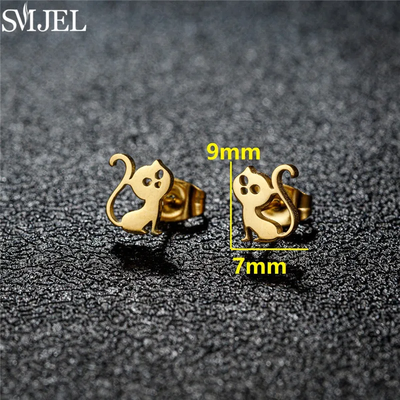 Sweet Cute Stainless Steel Cat Stud Earrings for Women Fashion Mini Animal Earings Simple Kitten Ear Jewelry Girls Birthday Gift