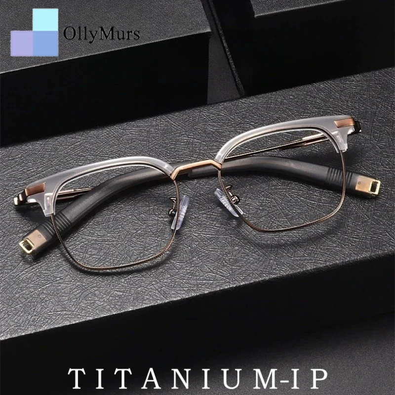 

OLLYMURS Fashion Business Acetate Eyewear Retro Square Luxury Pure Titanium Optical Prescription Eyeglasses Frames Men SS107