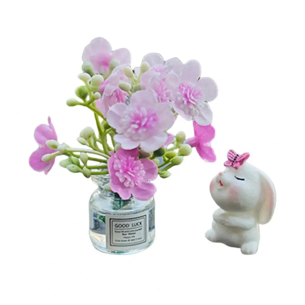 Car Ornament Flower Car Dashboard Decor Mini Bunny Dashboard Decor with Blossom Flower Vase Car Decorations Rearview for Women