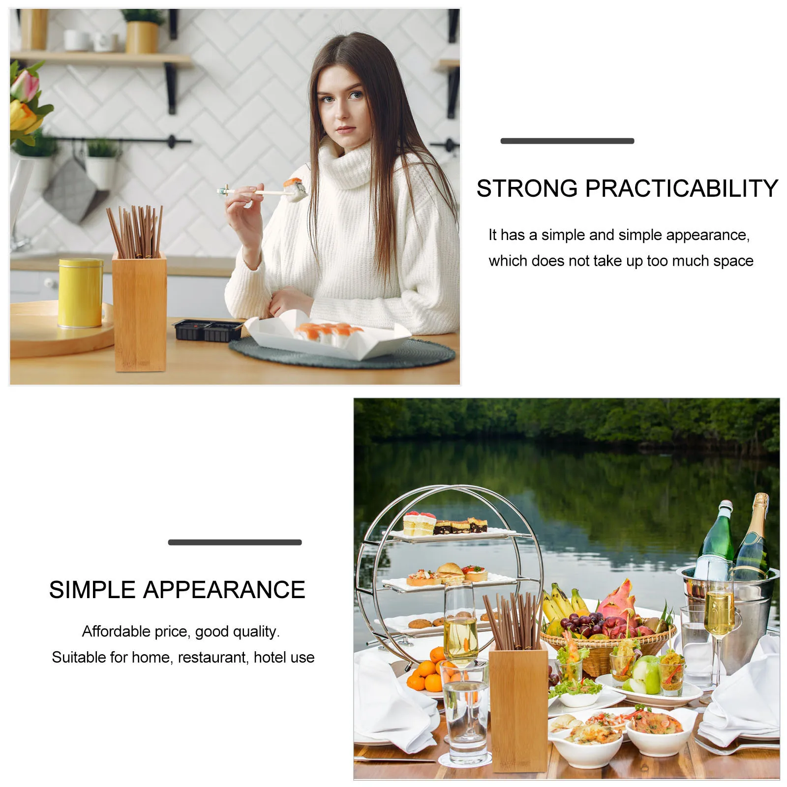 

1Pcs Bamboo Chopsticks Organizer Simple Design Kitchen Utensil Holder for Home Restaurant Countertop Multipurpose Storage