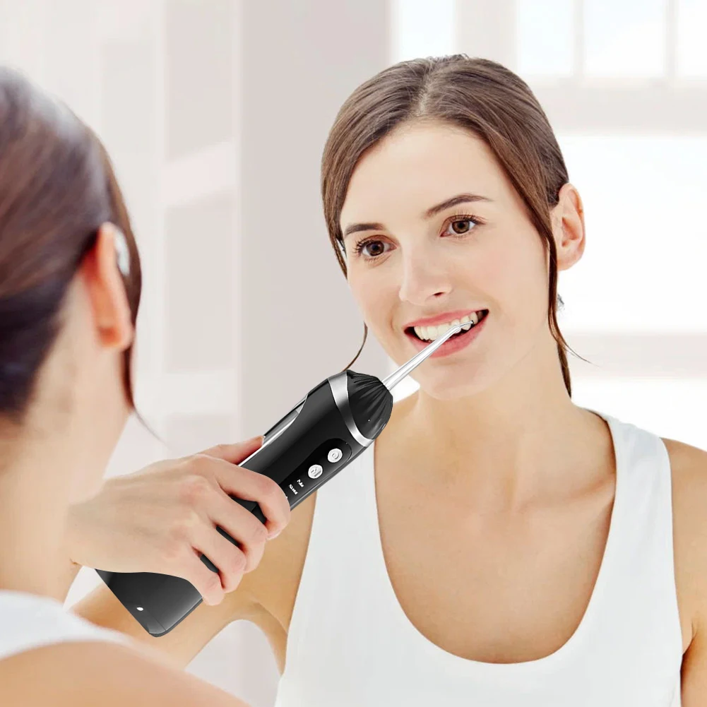 قطن الأسنان المائي القابل لإعادة الشحن، منظف الأسنان الكهربائي المقاوم للماء، مبيضة أسنان محمولة مع 4 نصائح نفاثة للتنفس المنعش #3