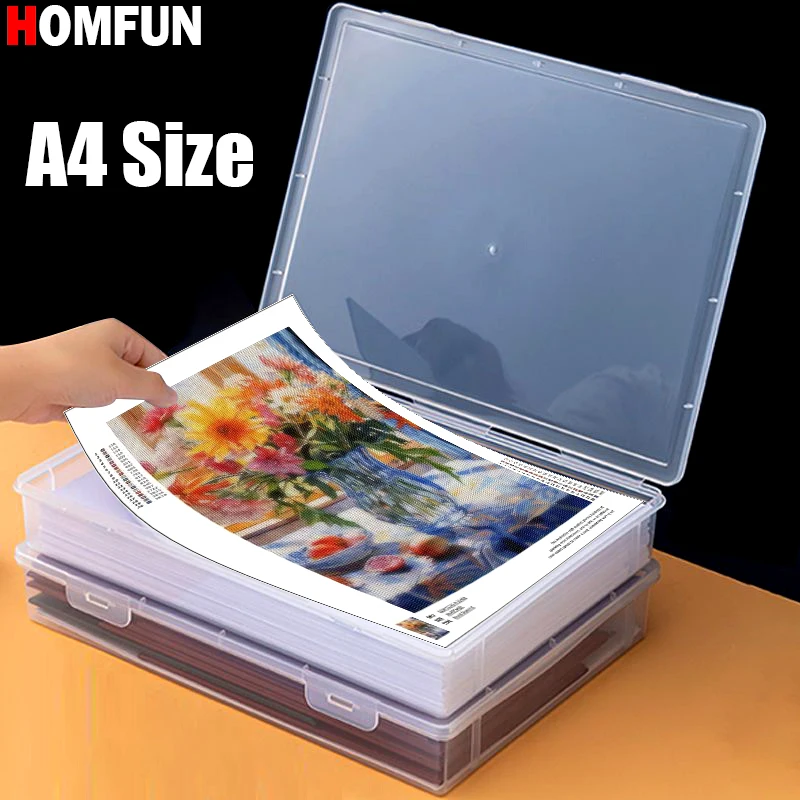 HOMFUN A4 Diamond Painting Storage Box with Lid - Transparent Plastic Desk Organizer for Craft Tools & Supplies, Dustproof