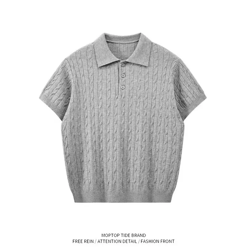

Mr. WH American Style Retro High Intelligence Simple Knitted Shirt Old Money Style Small Button T-Shirt Casual Loose Fit