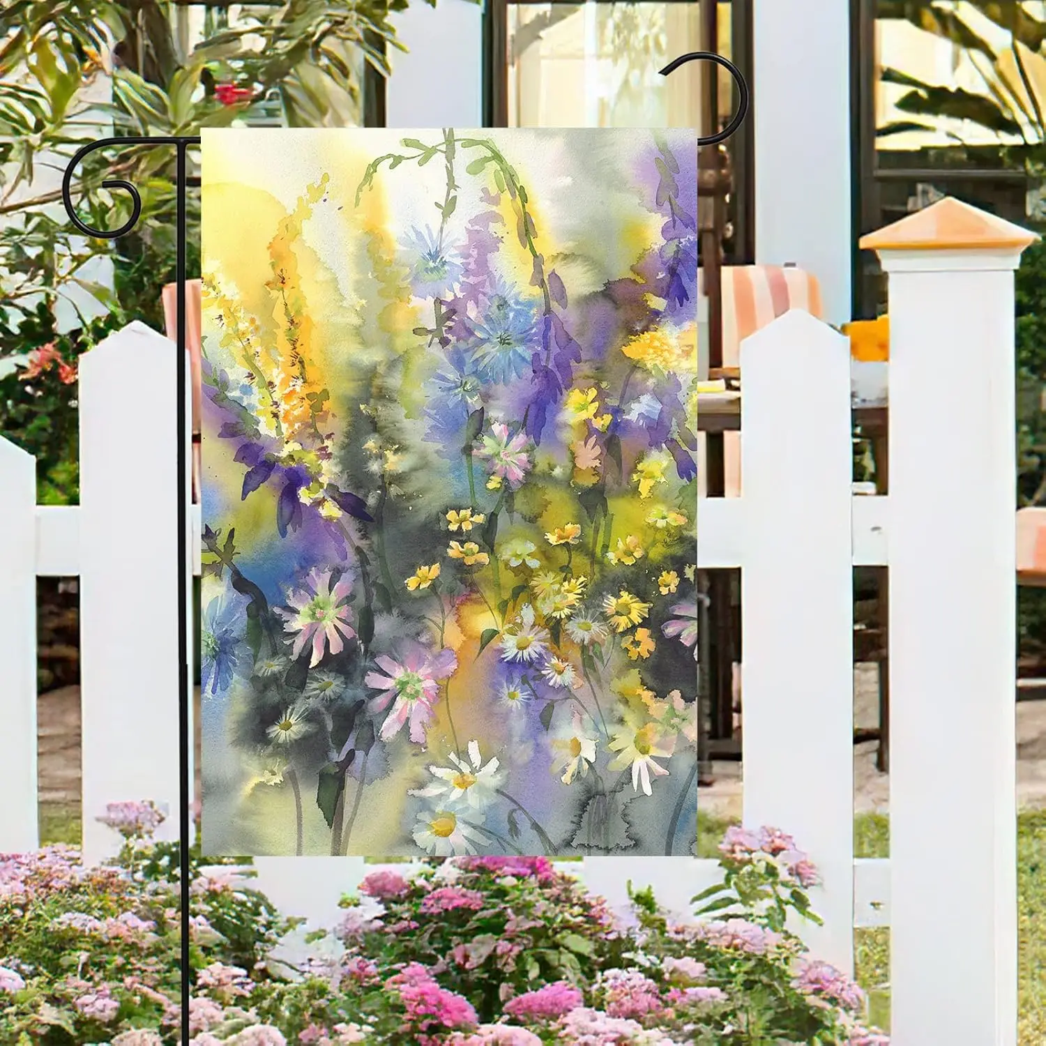 Retro Watercolor Painting of Summer Spring colorful Floral Flowers Daisy Garden Yard Flag 12 x 18 Inch, Double Sided Outdoor Dec