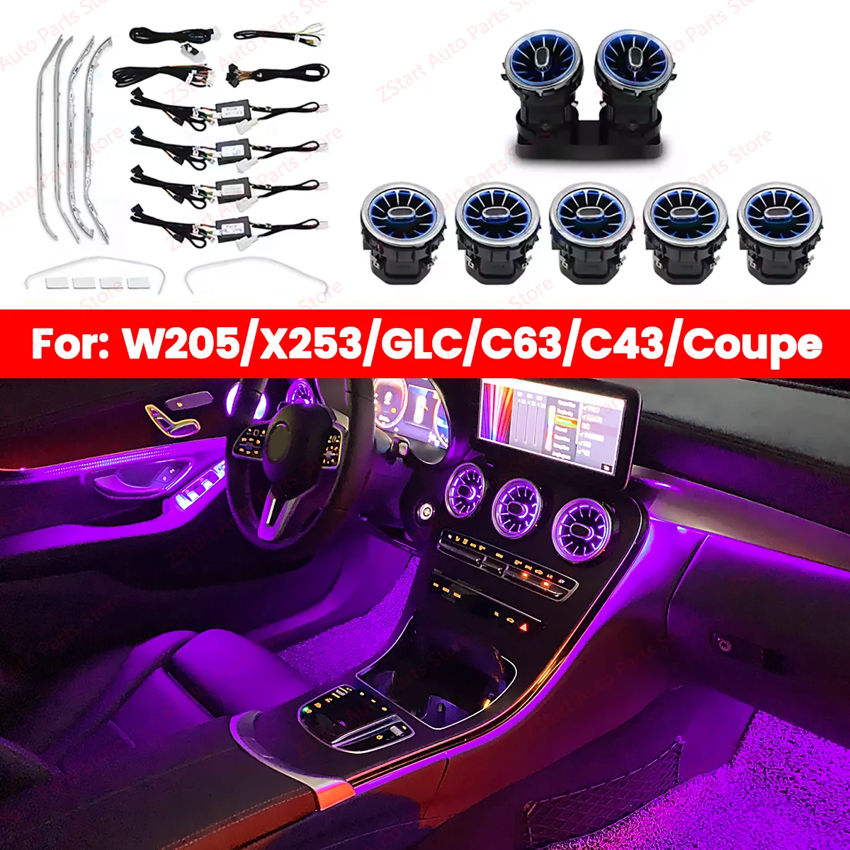 Ambient Light 3/64 Colors For Mercedes-Benz C GLC Class W205 C43 C63 X253 LED Vents Speaker Cover Retrofit Decorative Light