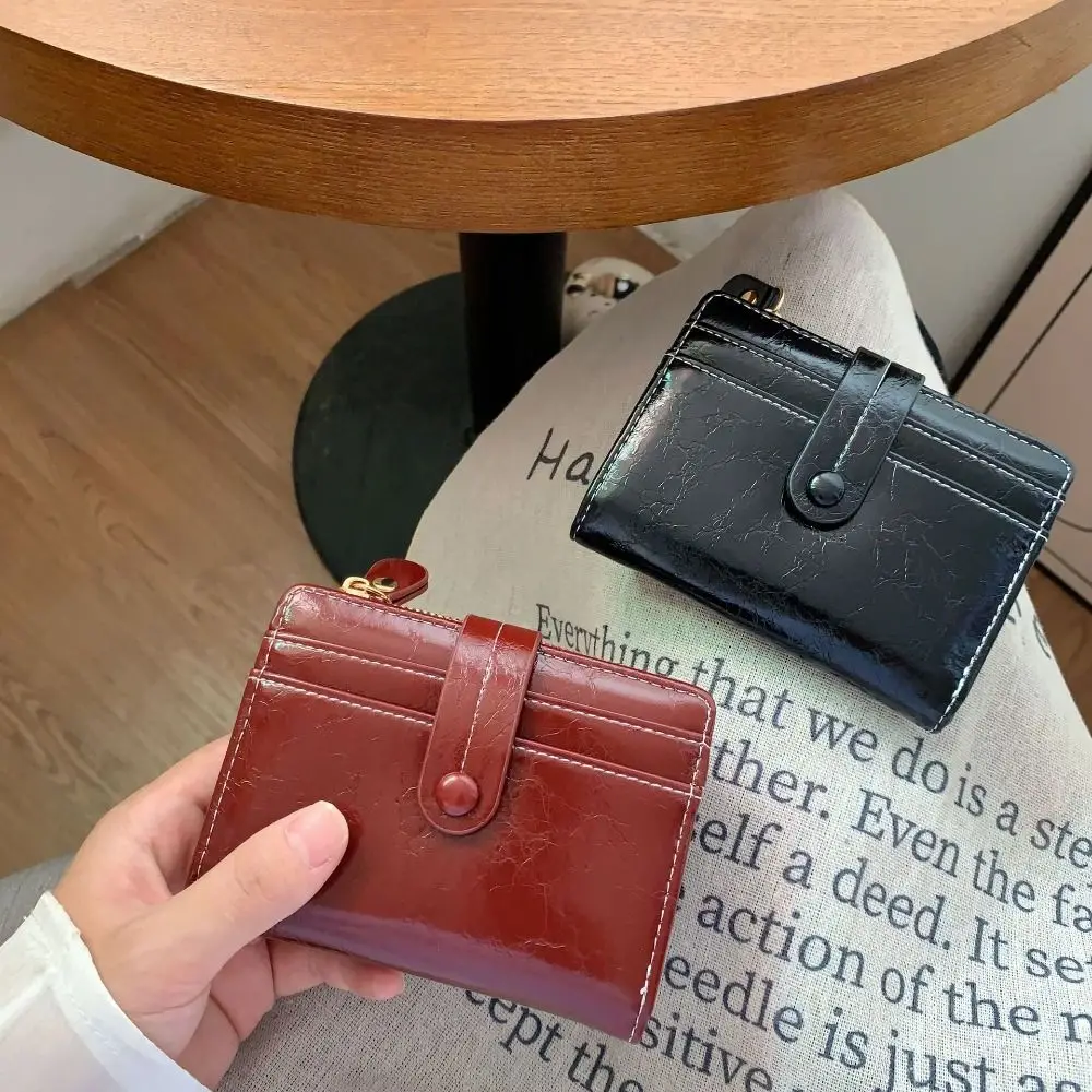 Portátil retro carteira feminina multi-função titular do cartão pu carteira curta ultra fino zíper moeda bolsa feminina