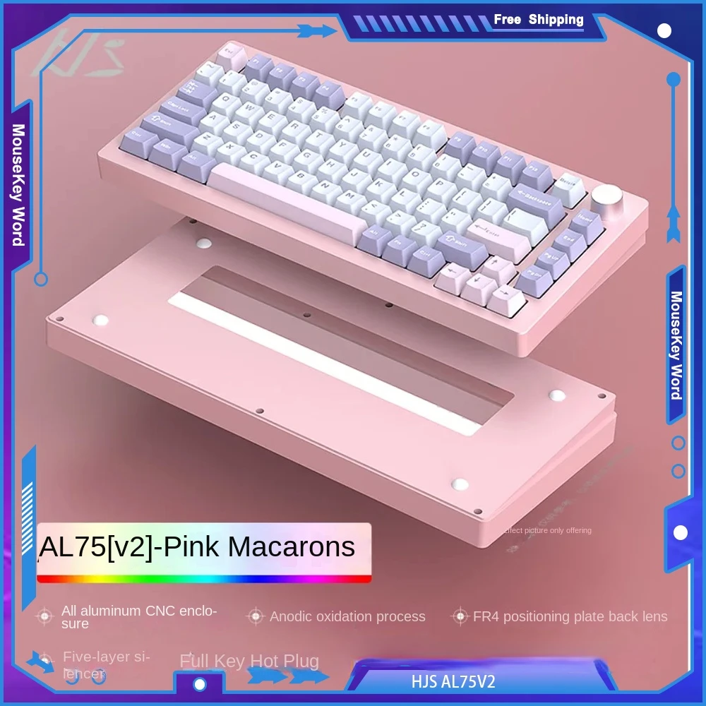 

HJS AL75V2 Mechanical Keyboard Kit 75% CNC Aluminum Lump Gasket Lower Light Position Wired Customized FR4 Plate RGB DIY Player