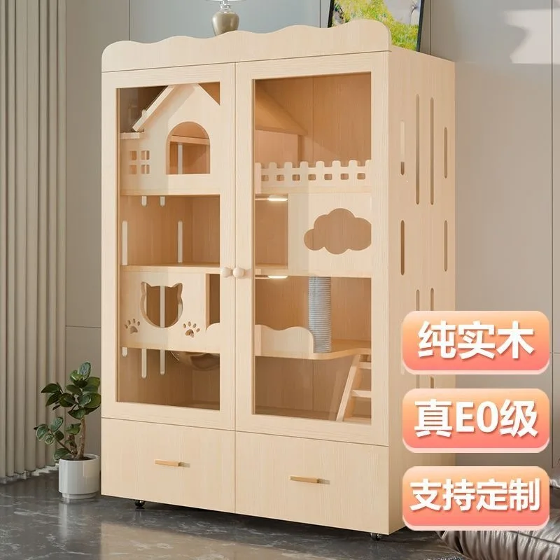Pure solid wood cat villa home indoor large free space luxury cat house  nest house integrated
