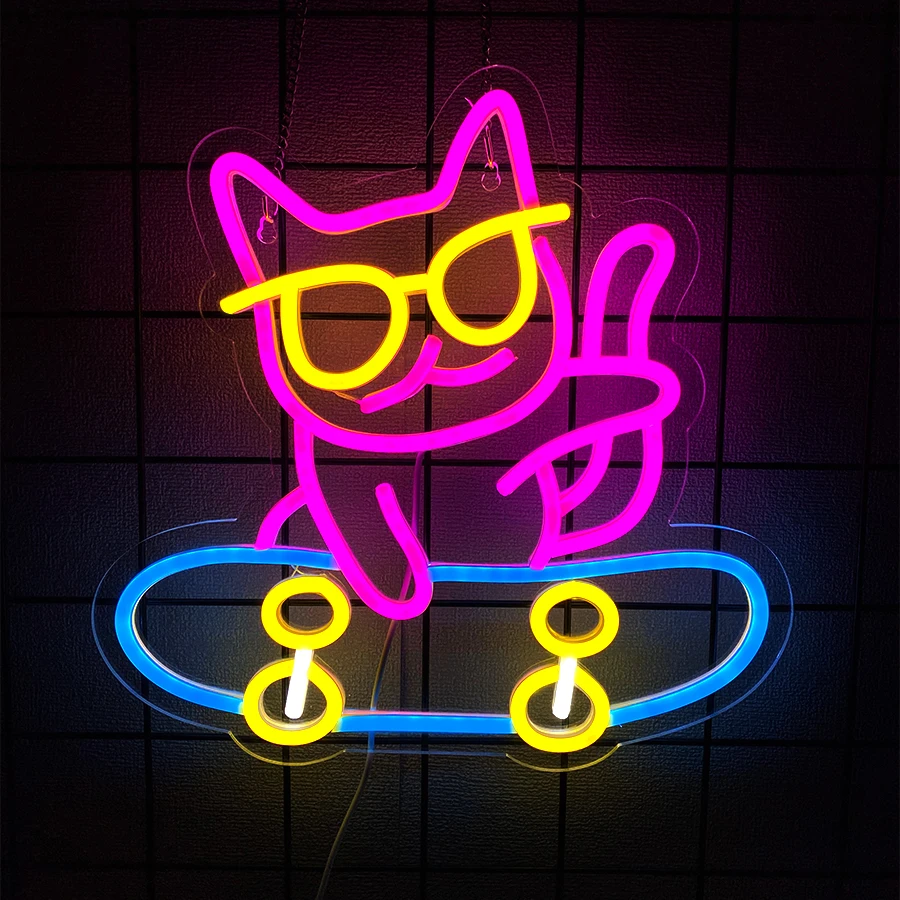 Anime Led Neon Sign, Animal Skateboard Cute Icon, Bedroom, Bar, Club, Game Room Decor, Birthday Party Gift For Boys And Girls. view 6