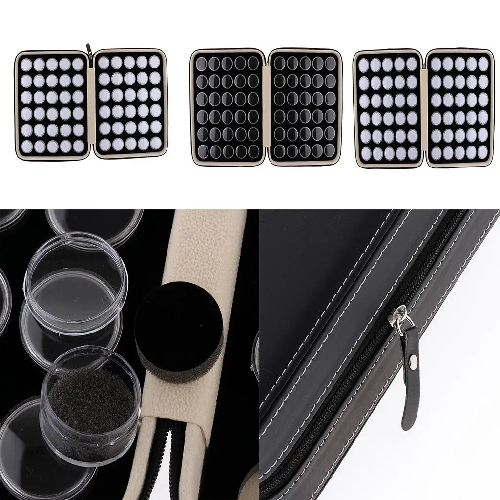 60Grid Round Diamond Gemstone Display Organizer Box W/ Black PU Leather Case