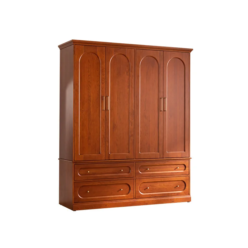 

French retro cherry wood solid wood large wardrobe American country bedroom home door wardrobe storage locker