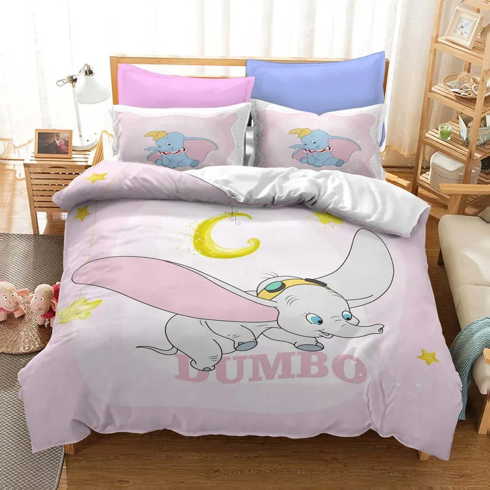 Disney Dumbo Flying Bedding Sets for Children,Bed Linen Boys Girls Pink Minnie Duvet Cover Pillowcases Cotton/Renforcé